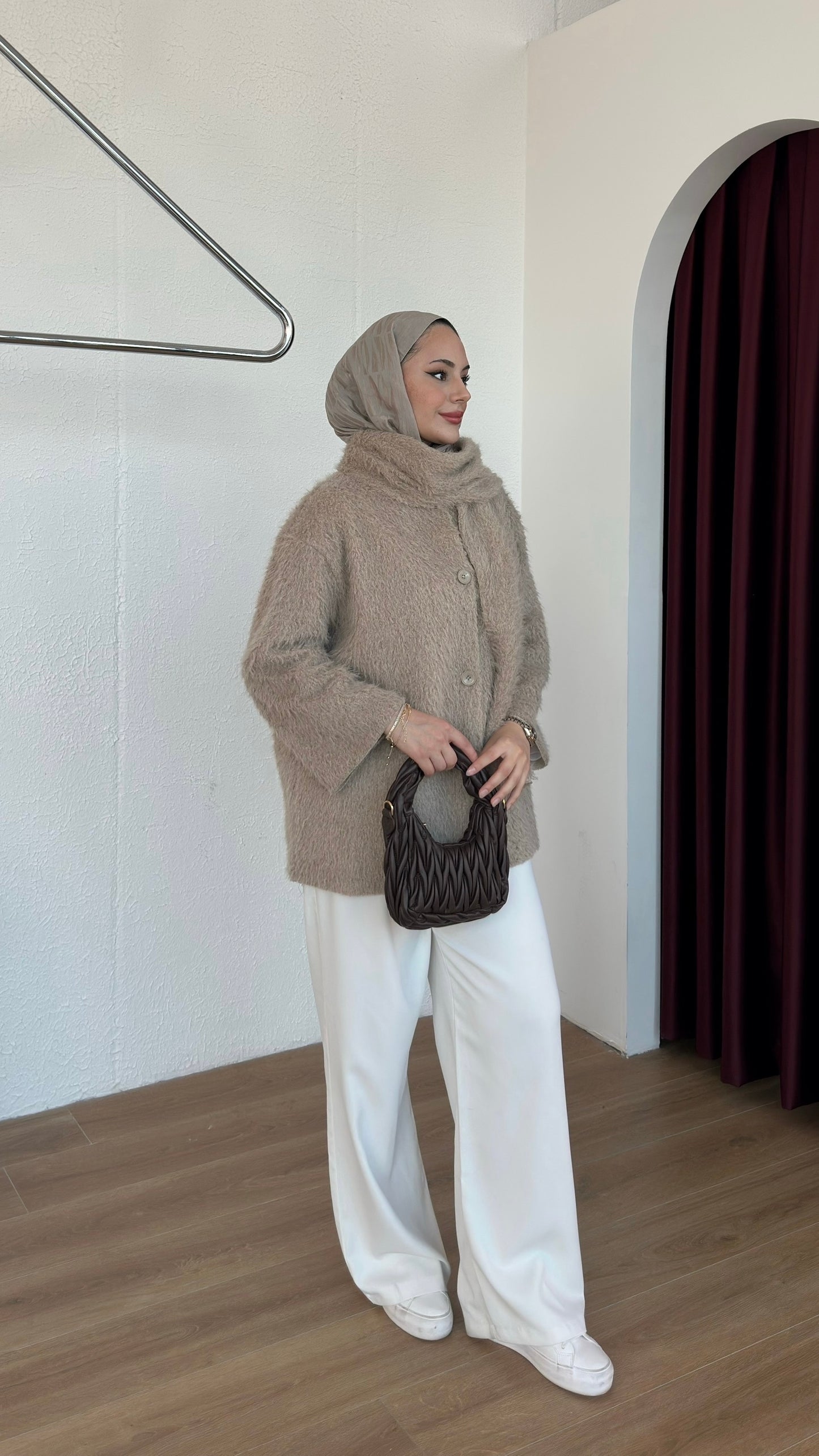 Saçaklı Atkılı Ceket Vizon