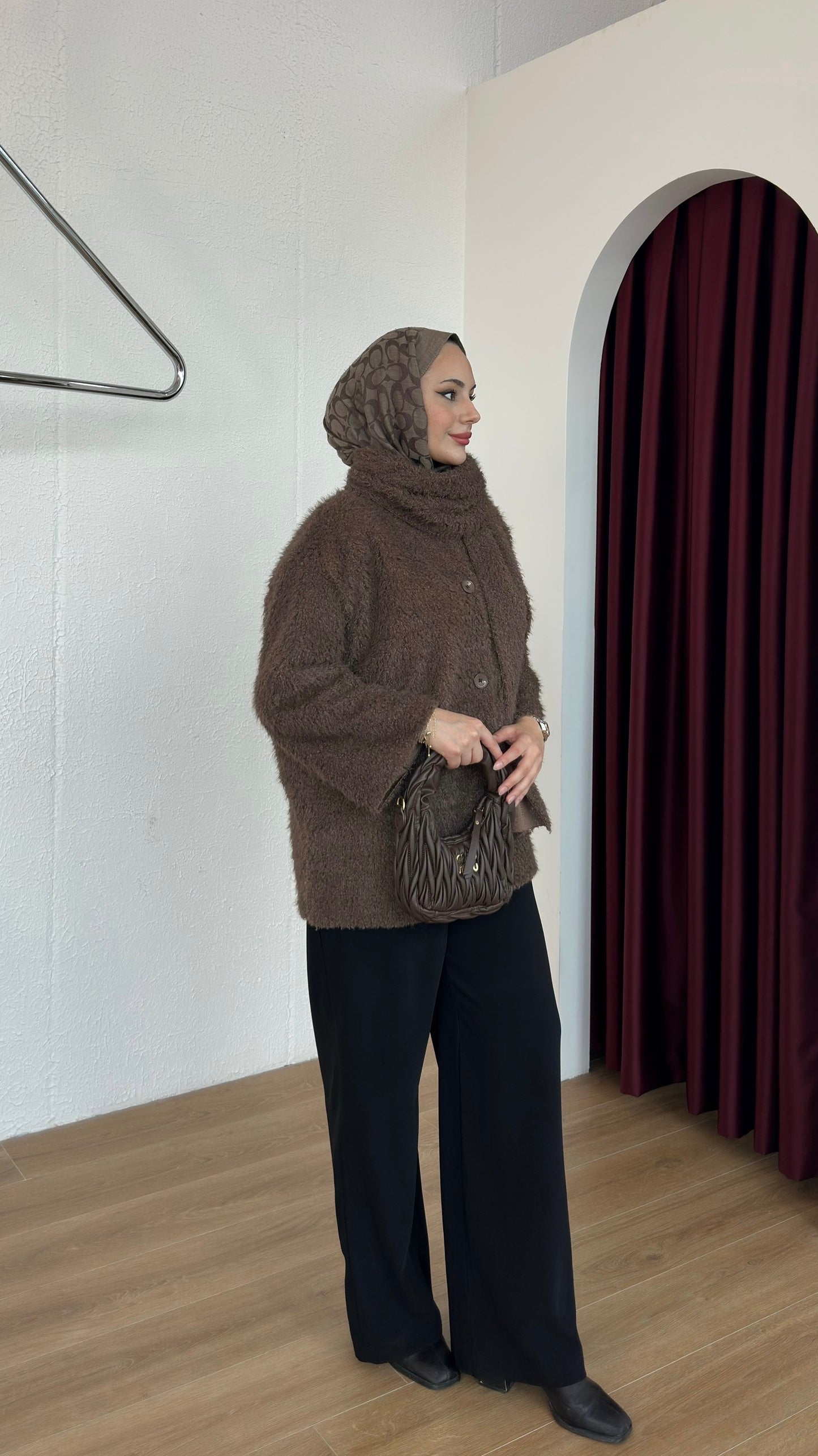 Saçaklı Atkılı Ceket Kahverengi